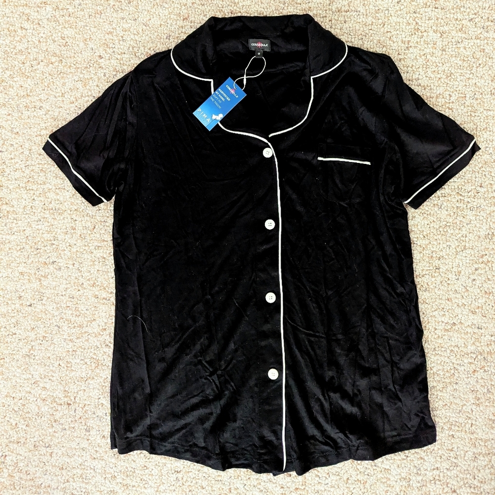 Cosabella Bella Pajama Top, Black With White Piping.  Size M